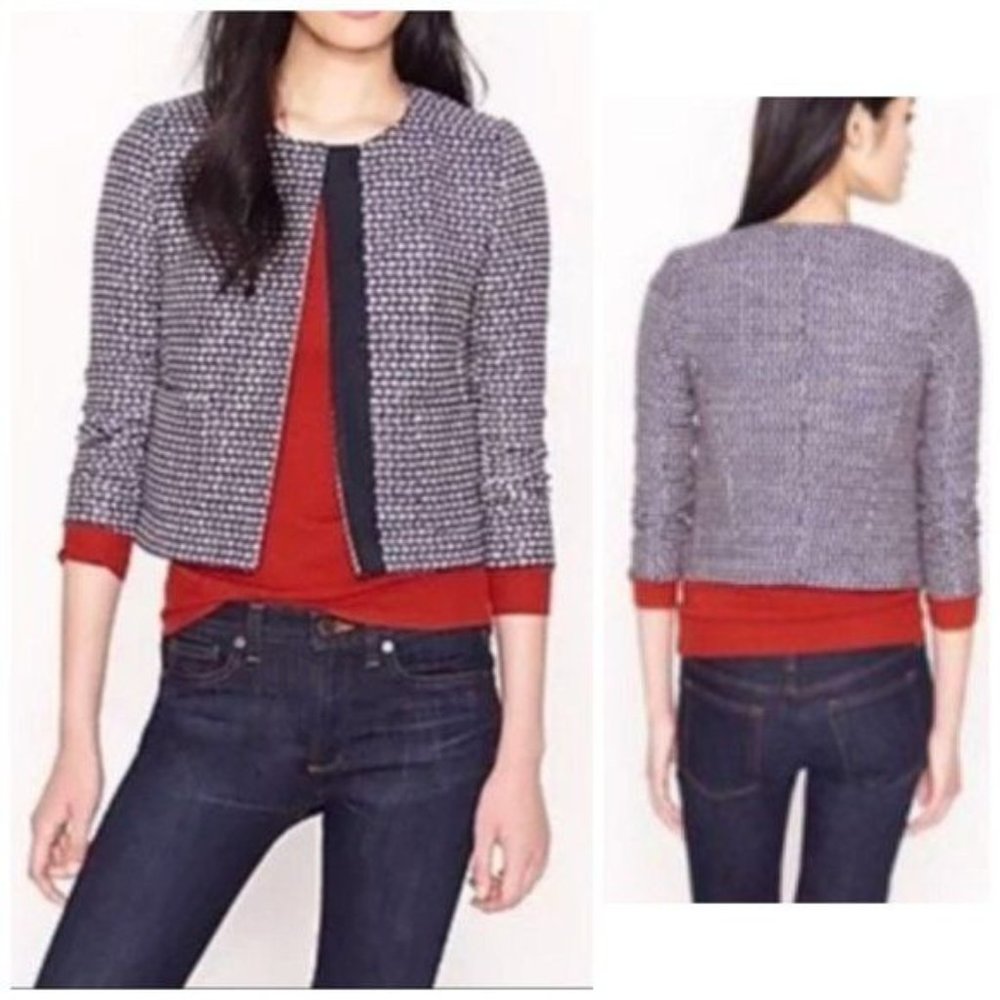 J. Crew navy tweed cropped jacket size 6, Silk blend